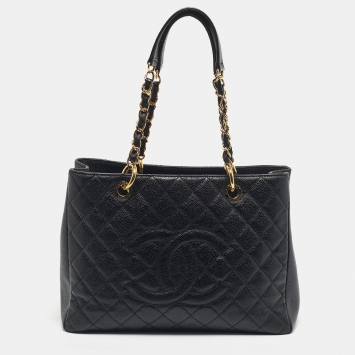Chanel Black Quilted Caviar Leather Grand Shopper Tote