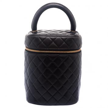 Pre Owned Chanel Dark Brown Quilted Leather Vanity Case