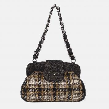 Pre Owned Chanel Black Tweed Shoulder Bag