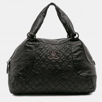 Pre Owned Chanel Black CC Quilted Aged Calfskin Coco Rider Bowling Bag