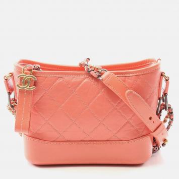 Pre Owned Chanel Gabrielle De Chanel Small Orange Leather Hobo Shoulder Bag