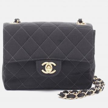 Pre Owned Chanel Matelasse Black Canvas Single Flap Shoulder Bag