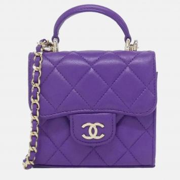 Pre Owned Chanel Purple Lambskin Shoulder Bag