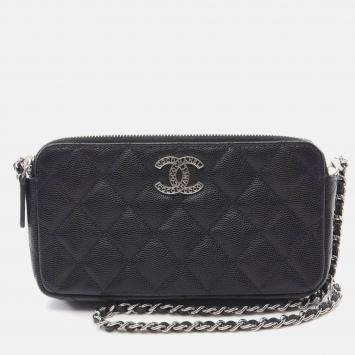 Pre Owned Chanel Matelasse Black Leather Shoulder Handbag