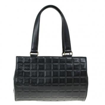 Pre Owned Chanel Black Leather Chocolate Bar Barrel Bag