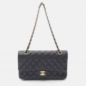 Pre Owned Chanel Coco Matelasse Black Calfskin W Flap Chain Shoulder Bag GHW