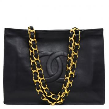 Pre Owned Chanel Black Leather CC Vintage Shopper Tote