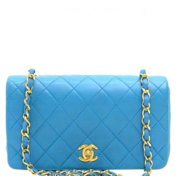 Pre Owned Chanel Turquoise Quilted Leather Vintage Mini Flap Bag