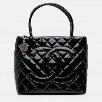 Pre Owned Chanel Black Patent Medallion Tote