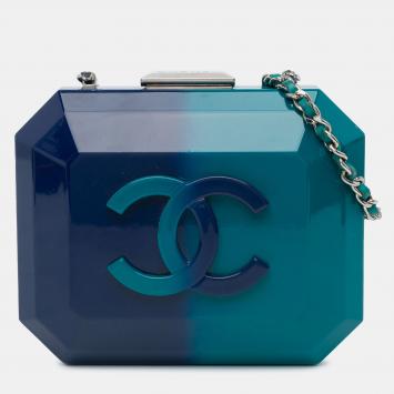 Pre Owned Chanel Blue CC Ombre Acrylic Clutch on Chain