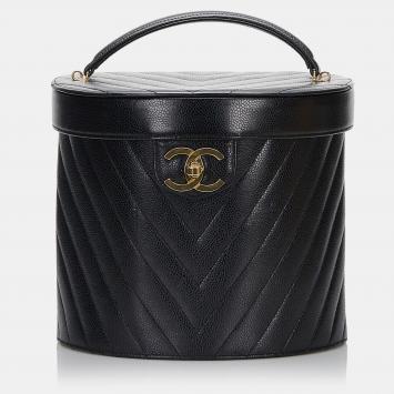 Pre Owned Chanel Black CC Caviar Leather Vanity Bag