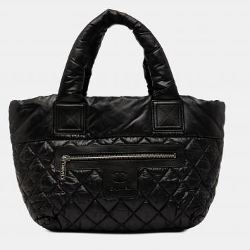 Pre Owned Chanel Black Small Quilted Nylon Coco Cocoon Tote