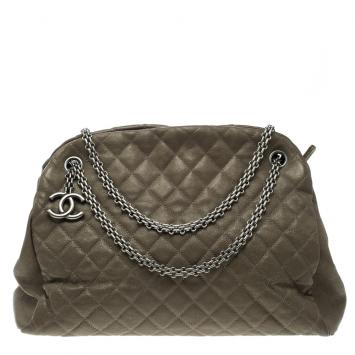 Pre Owned Chanel Khaki Quilted Leather Large Just Mademoiselle Bowling Bag