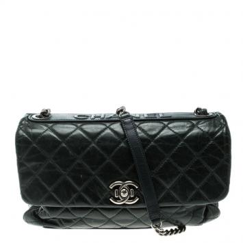 Pre Owned Chanel Dark Green Quilted Leather Classic Flap Shoulder Bag