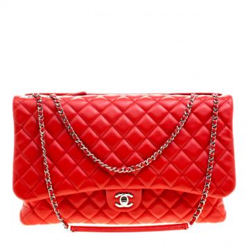 Pre Owned Chanel Red Quilted Leather Maxi 3 Classic Flap Bag