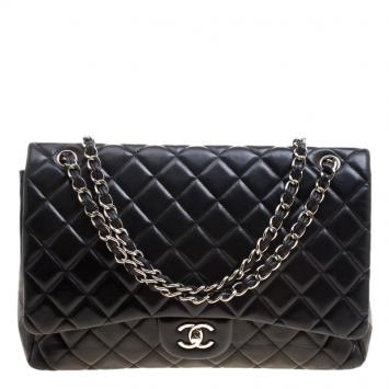 Pre Owned Chanel Black Quilted Leather Maxi Classic Single Flap Bag