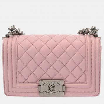 Pre Owned حقيبة شانيل بوي شانيل يد صغيرة ٢٠ سم جلد كافيار وردي حقيبة كتف