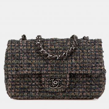 Pre Owned حقيبة كتف شانية شانيل علامة كوكو ماتيلسي صغيرة 20 سلسلة رمادي تويد جلد