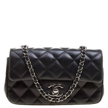 Pre Owned Chanel Black Quilted Leather Extra Mini Classic Single Flap Bag