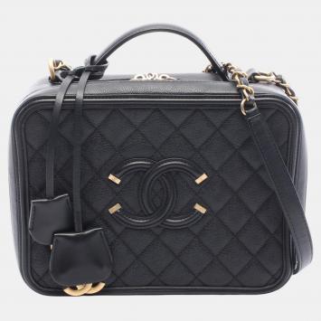 Pre Owned حقيبة شانيل "فانيتي" سي سي فيليجري كافيار سوداء كبيرة