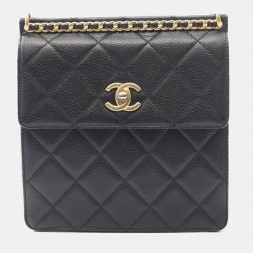 Pre Owned Chanel Matelasse Backpack Bag In Grained Calfskin Leather Black