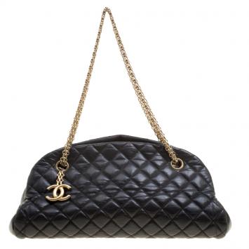 Pre Owned Chanel Black Quilted Leather Medium Just Mademoiselle Bowling Bag