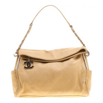Pre Owned Chanel Beige Leather CC Pocket Tote
