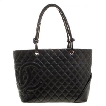 Pre Owned Chanel Black Quilted Leather Large Ligne Cambon Tote 