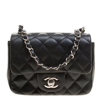 Pre Owned Chanel Black Quilted Leather Mini Square Classic Flap Bag