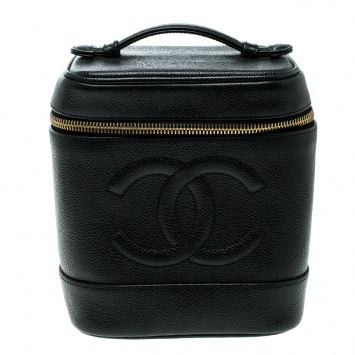 Pre Owned Chanel Black Caviar Leather Vanity Case