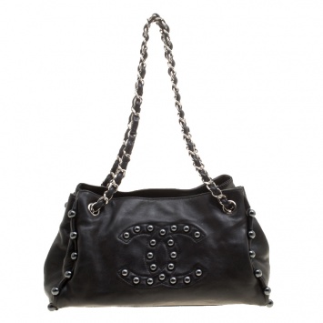 Pre Owned Chanel Black Leather Pearl Obsession Tote 