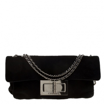 Pre Owned Chanel Black Velvet Giant Reissue Flap Shoulder Bag