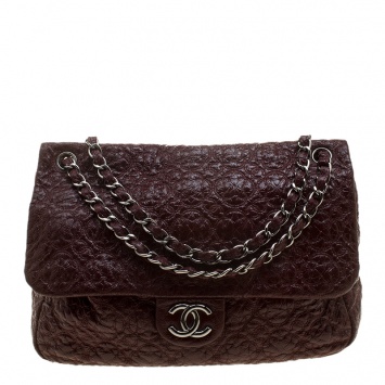 Pre Owned Chanel Burgundy Patent Leather Rock in Moscow Jumbo Classic Flap Bag