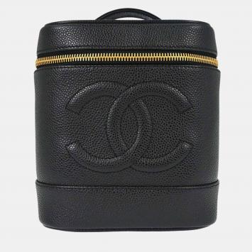 Pre Owned Chanel Timeless Vanity Medium Black Grained Calfskin Leather Top Handle Bag