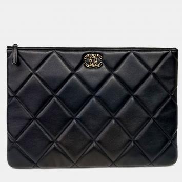 Pre Owned Chanel 19 Black Leather Clutch Large AP0952