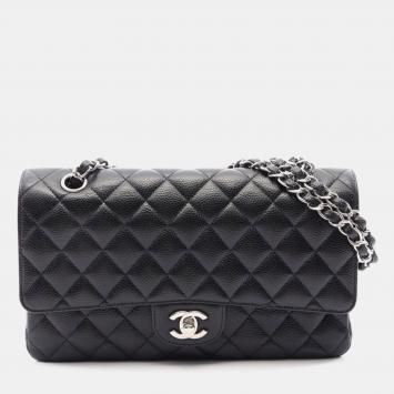 Pre Owned Chanel Classic Medium Black Caviar Leather Shoulder Bag