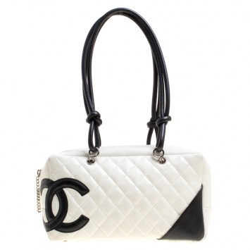 Pre Owned Chanel White Quilted Leather Cambon Ligne Bowler Bag