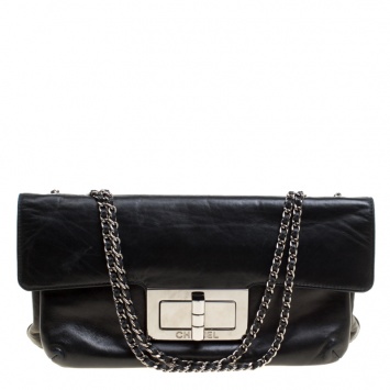 Pre Owned Chanel Black Leather Giant Reissue Flap Shoulder Bag