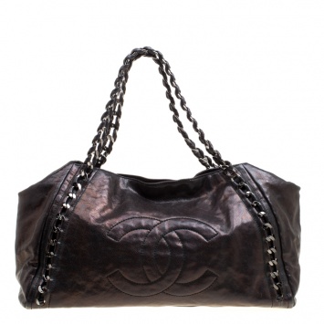 Pre Owned Chanel Metallic Brown Leather Modern Chain East West Tote