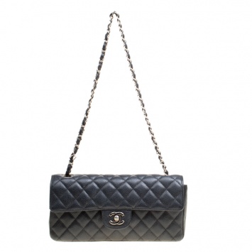 Pre Owned Chanel Black Quilted Caviar Leather Classic Single Flap Bag
