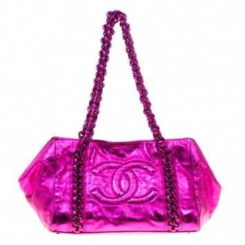 Pre Owned Chanel Metallic Pink Leather Modern Chain East West Tote