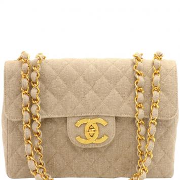 مملوكة مسبقًا Chanel Beige Quilted Canvas Jumbo Vintage Flap Bag