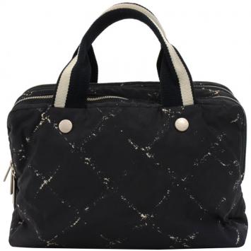 Pre Owned Chanel Black Nylon Travel Line Satchel Bag