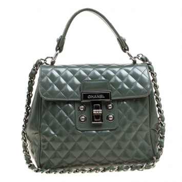 Pre Owned Chanel Mossy Green Quilted Leather Mademoiselle Kelly Top Handle Bag