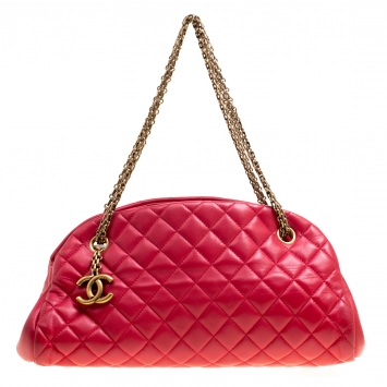 Pre Owned Chanel Red Quilted Leather Medium Just Mademoiselle Bowling Bag