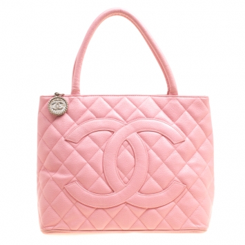 Pre Owned Chanel Pink Quilted Caviar Leather Medallion Tote