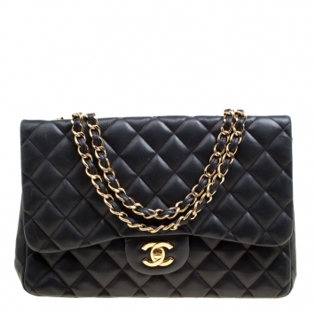 Pre Owned Chanel Black Quilted Leather Jumbo Classic Single Flap Bag