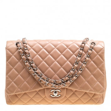 Pre Owned Chanel Dusty Pink Quilted Leather Maxi Classic Single Flap Bag