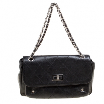 Pre Owned Chanel Black Quilted Caviar Leather Reissue Shoulder Bag