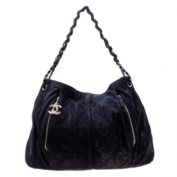 Pre Owned Chanel Dark Blue Quilted Nubuck Hobo